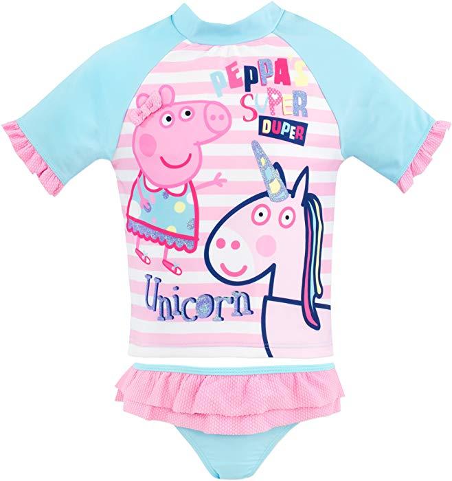 Swimming Pink Brand Logo - Peppa Pig Girls' Peppa & Unicorn Two Piece Swim Set Size
