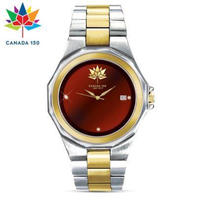 Century Watch Logo - Canadas 150th Anniversary Mens Stainless Steel Diamond Watch