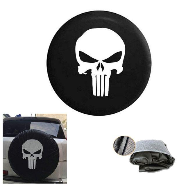 Jeep Skull Logo - 1Pcs Black Spare Tire Cover With Punisher Skull Logo For Jeep