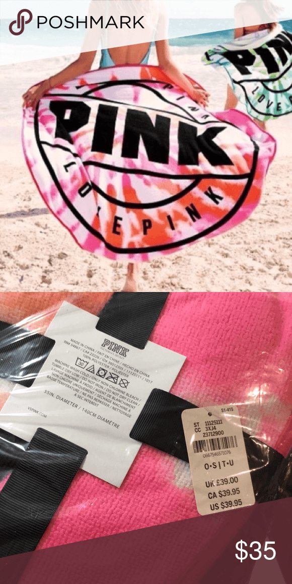 Swimming Pink Brand Logo - Victoria's Secret pink round towel NWT. Swimming