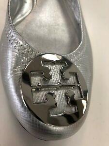 Silver Medalion Logo - Tory Burch Reva Ballet Flats Metallic Silver Medallion Logo Sz 10m ...