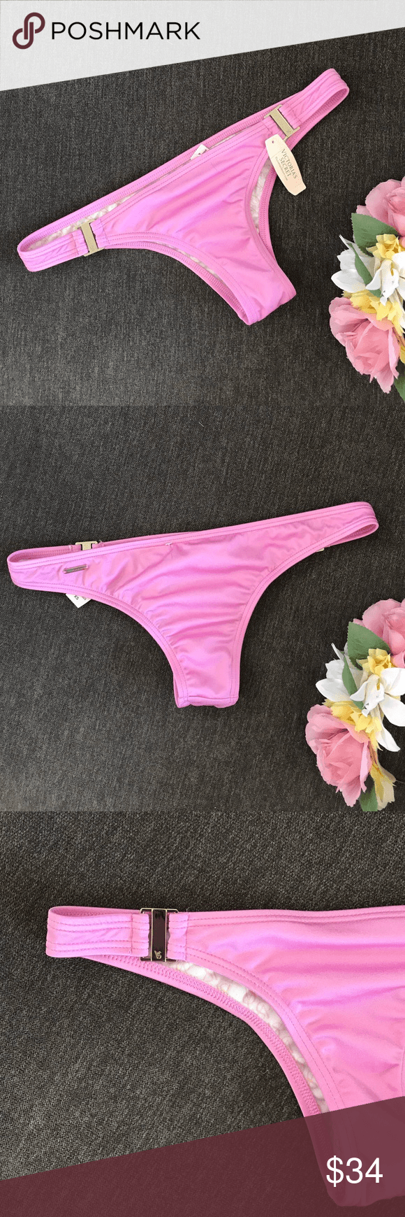 Swimming Pink Brand Logo - Victoria secret metal clasp swim bottoms XS. Swim sets, Victoria