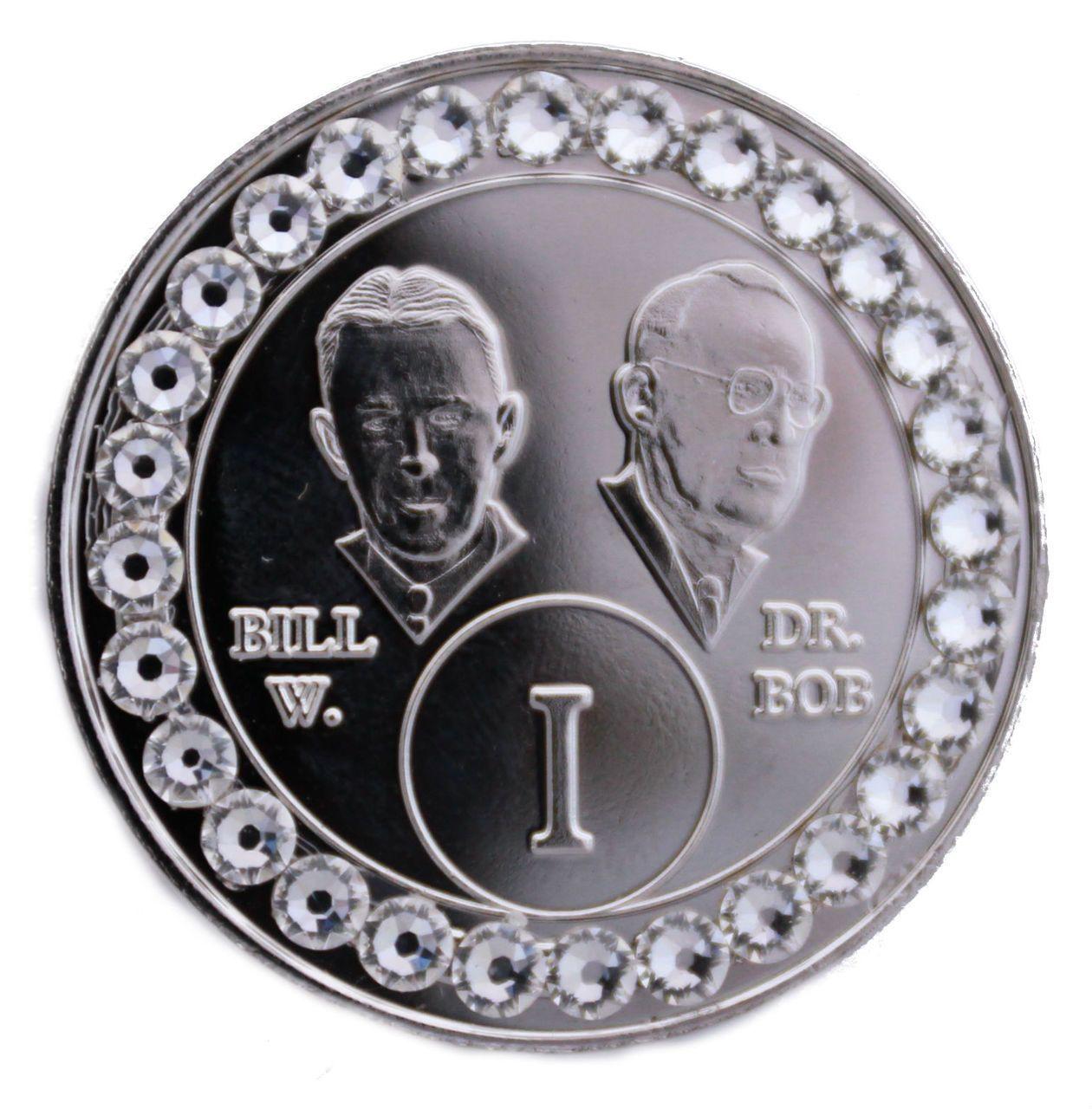 Silver Medalion Logo - BILL & BOB DIAMOND CRYSTALLIZED SILVER MEDALLION AA Alcoholics ...