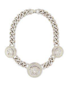 Silver Medalion Logo - Versace Silver Logo Iconic Medusa Medallion Thick Chain Statement ...