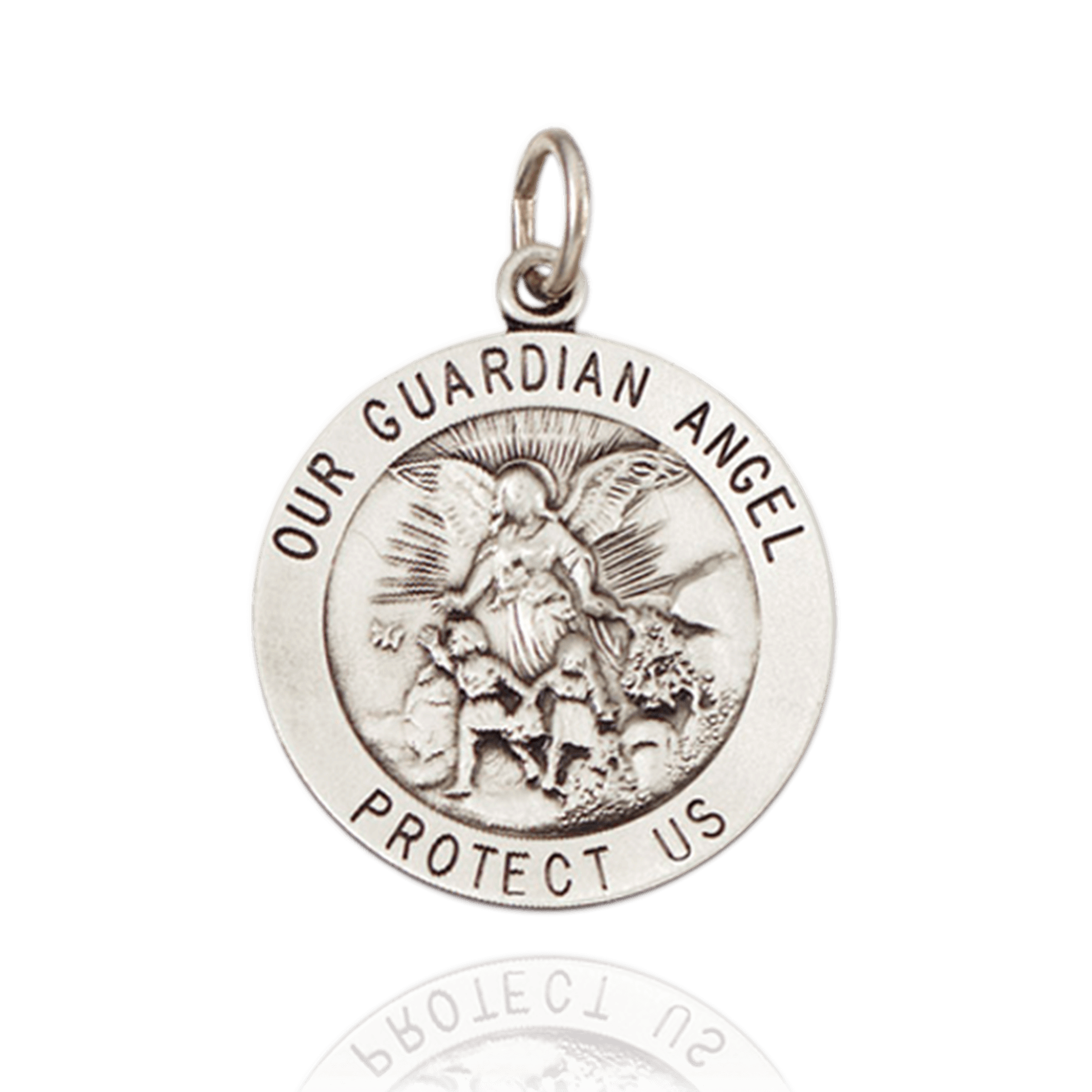 Silver Medalion Logo - Sterling Silver Round Guardian Angel Medallion | Ross Metals