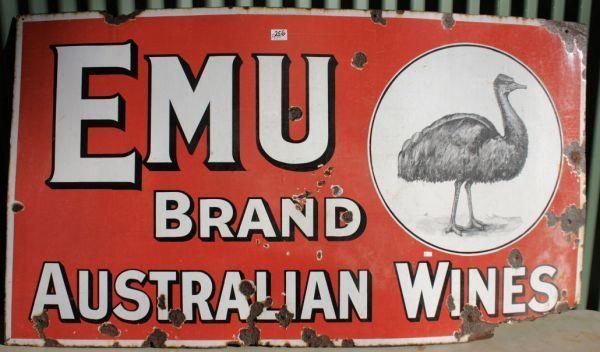 Red White Emu Logo - Black, white on red. Emu tm. 5'x'2'9. Scattered dings, mainly