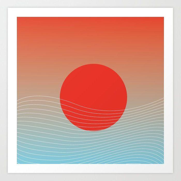 Red and White Waves Logo - Red sun & white waves Art Print by jud3030 | Society6