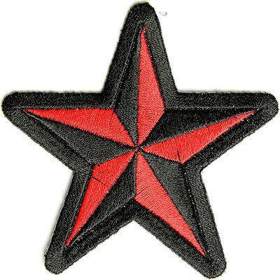 Black and Red Star Logo - Embroidered Black and Red Star Iron on Sew on Patch