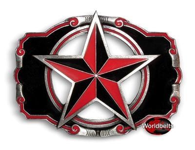 Black and Red Star Logo - Nautical Star Belt Buckle - Worldbelts Ltd
