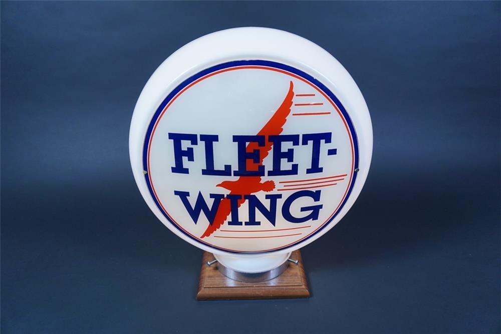 Flying a Gas Logo - Magnificent 1930s Fleet-Wing Gasoline narrow-bodied milk-glas