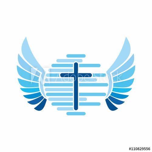 Wing and Globe Logo - Church logo. The cross of Jesus Christ, and the world globe, angel