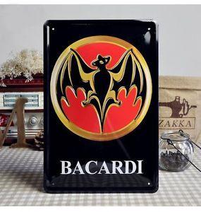 Beer Bat Logo - Tin Sign Wall Decor Retro Metal Bar Poster Beer Bacardi Black Bat ...