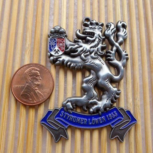 Metal Lion Logo - VINTAGE metal enamel car Lion Logo Badge Emblem styrumer lowen 1953