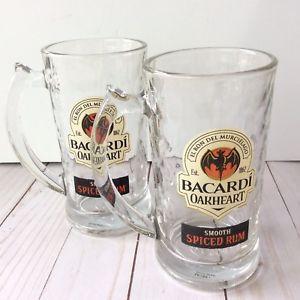 Beer Bat Logo - Bacardi Oakheart Spiced Rum Mugs Heavy Glass Set Of 2 Bat Logo ...