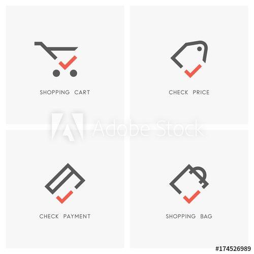 Shopping Tag Logo - Check mark logo set. Shopping cart and bag, price tag or label and ...