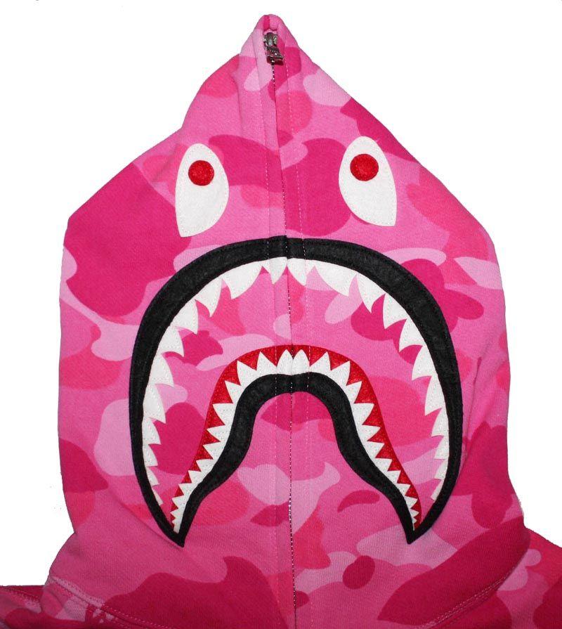 Pink BAPE Shark Logo - Pink Camo Full Zip WGM Bape Shark Hoodie