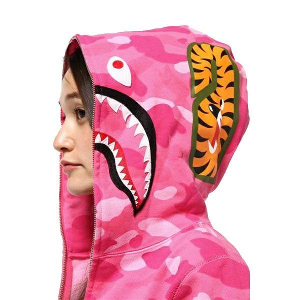 Pink BAPE Shark Logo - Pink Camo Full Zip WGM Bape Shark Hoodie | Dopestudent