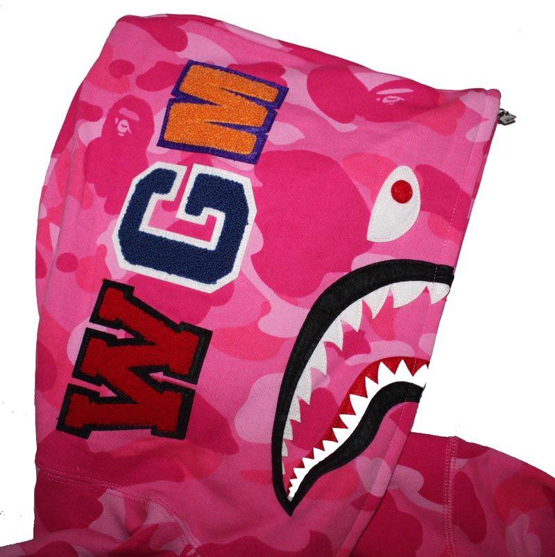 BAPE Pink Camo Logo - Pink Camo Full Zip WGM Bape Shark Hoodie | Dopestudent