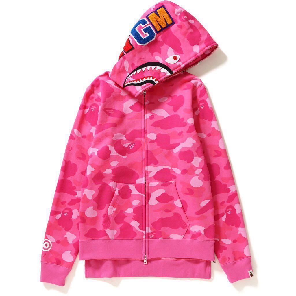 Pink BAPE Shark Logo - A Bathing Ape Pink Camo Full Zip WGM Bape Shark Hoodie, Women's ...