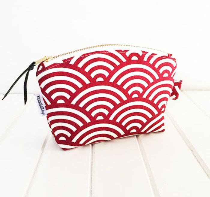 Red and White Waves Logo - Make Up Pouch Purse with Red & White Waves Fabric and Gold Metal ...