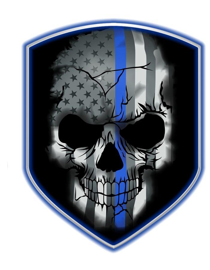 Thin Blue Line Logo - Thin Blue Line Skull Shield Decal
