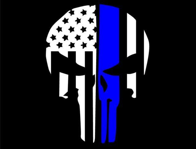 Thin Blue Line Logo - Police Thin Blue Line Skull With USA Flag Vinyl Decal Large 11