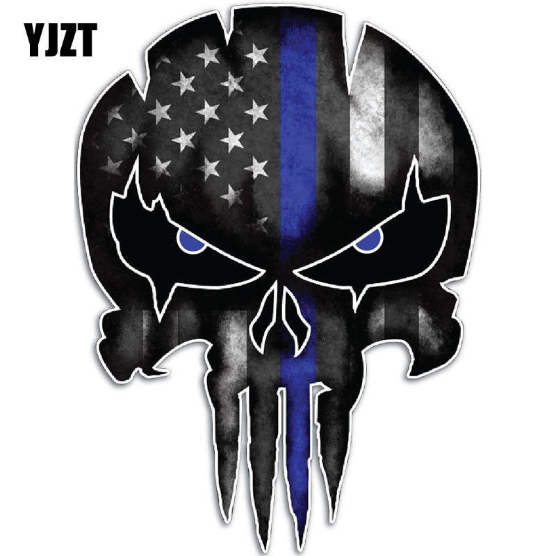 Thin Blue Line Logo - YJZT 9.5CMX13CM Thin Blue Line Punisher Skull Reflective ...