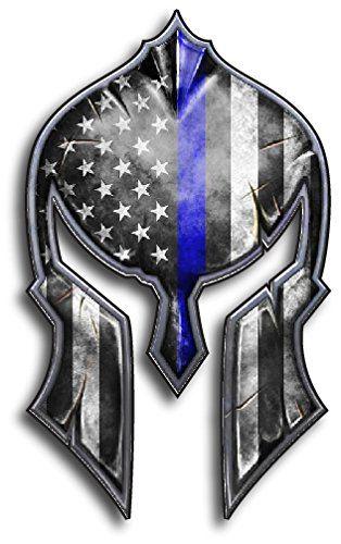 Thin Blue Line Logo - Thin Blue LINE Spartan Helmet American Flag Police