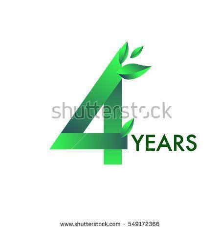 Green Colored Leaves Logo - four years anniversary celebration logotype with leaf and green ...