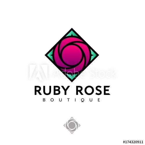 Green Colored Leaves Logo - Ruby rose logo as colored glass, stained glass. Red rose and green