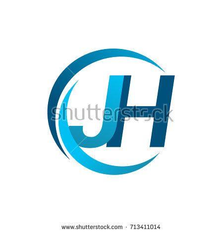 Blue Circle Company Logo - initial letter JH logotype company name blue circle and swoosh ...