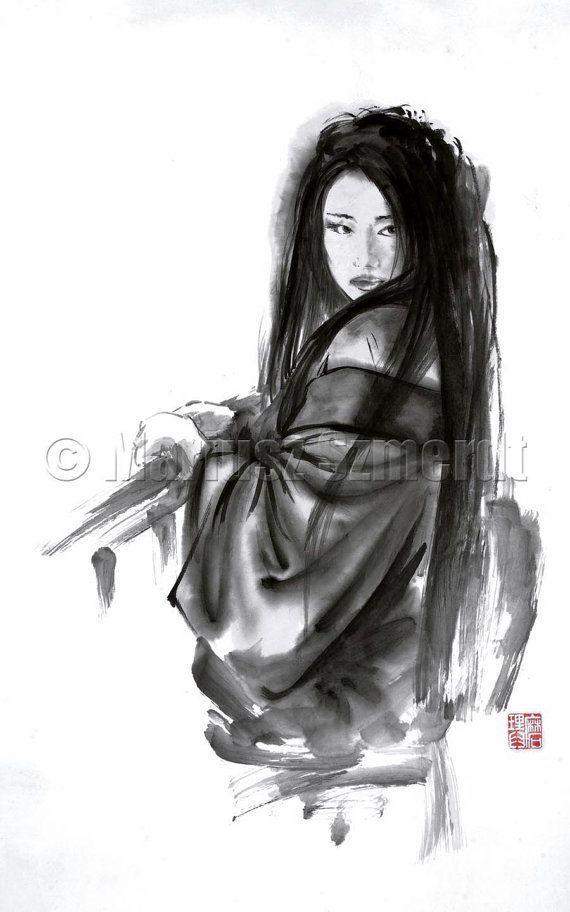 Japanese Woman Black and White Logo - Geisha Japanese Woman Portrait Asian Art Wall Decor Poster ...