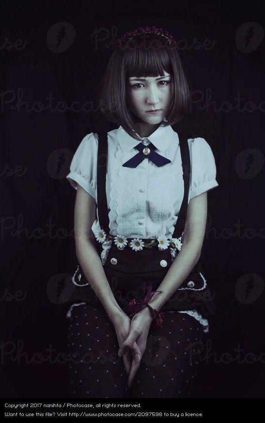 Japanese Woman Black and White Logo - Dark portrait of a young and beautiful japanese woman Royalty