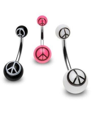 Peace Sign Logo - Surgical Steel Belly / Navel Bar with Acrylic Peace Sign Logo