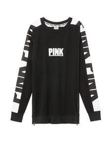Victoria Secret Pink Black and White Logo - Victoria Secret PINK Black/White Logo Varsity Side-Zip Crew Tunic ...