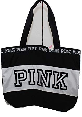 Victoria Secret Pink Black and White Logo - Victoria's Secret PINK Logo Zip Tote Color Black White