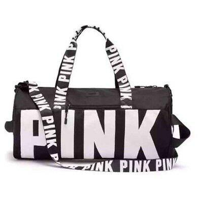 Victoria Secret Pink Black and White Logo - NEW VICTORIA'S SECRET PINK Travel GYM DUFFLE BAG Black & WHITE LOGO