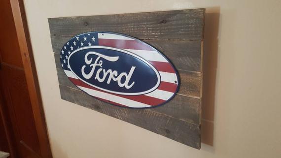 Rustic Automotive Logo - Ford Car Sign Rustic Pallet Wood Decor Car Show Stars and