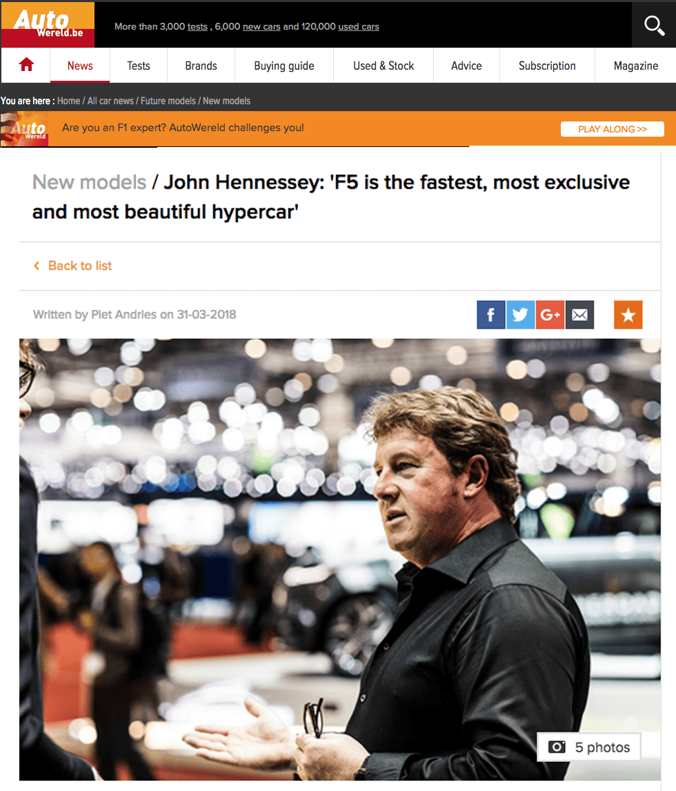 John Hennessey Logo - John Hennessey: F5 is the fastest, most exclusive and most beautiful ...