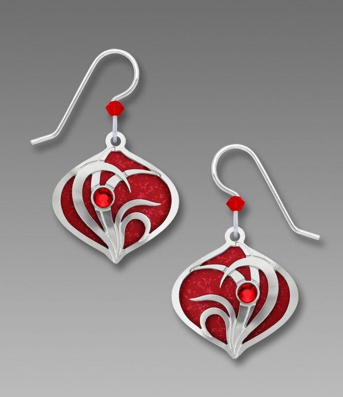 Gray and Red Teardrop Logo - Adajio Earrings - Brilliant Red Teardrop with Shiny Silver Tone ...