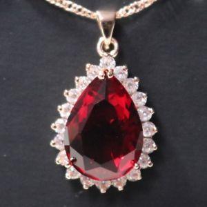 Gray and Red Teardrop Logo - Large Ruby Red Teardrop Pear Pendant Necklace Chain 18 14k Gold