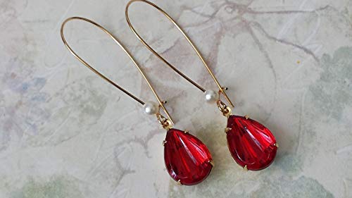 Gray and Red Teardrop Logo - Amazon.com: Ruby Red Teardrop Earrings Vintage Rhinestone Drop ...