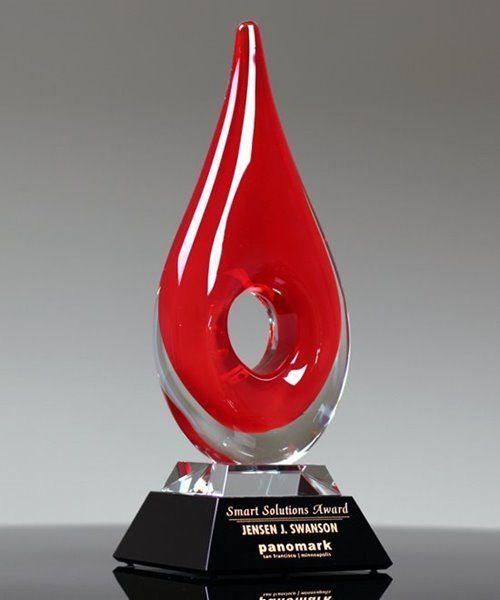 Gray and Red Teardrop Logo - Red Teardrop Glass Award. Trophies. Corporate Awards. Recognition