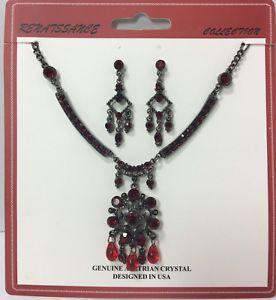 Gray and Red Teardrop Logo - Genuine Austrian Crystal Red Teardrop GunMetal Necklace & Earring