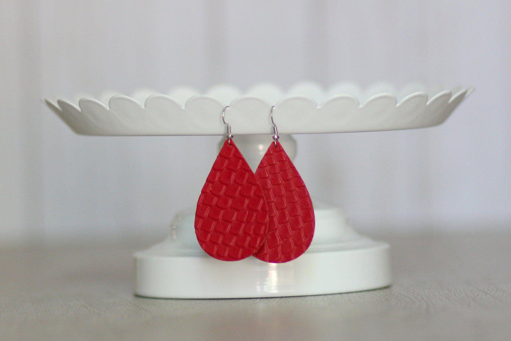 Gray and Red Teardrop Logo - Red Teardrop Genuine leather earrings are perfect for that pop
