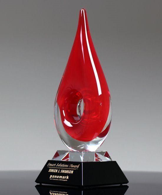 Gray and Red Teardrop Logo - Red Teardrop Glass Award. Trophies. Corporate Awards. Recognition