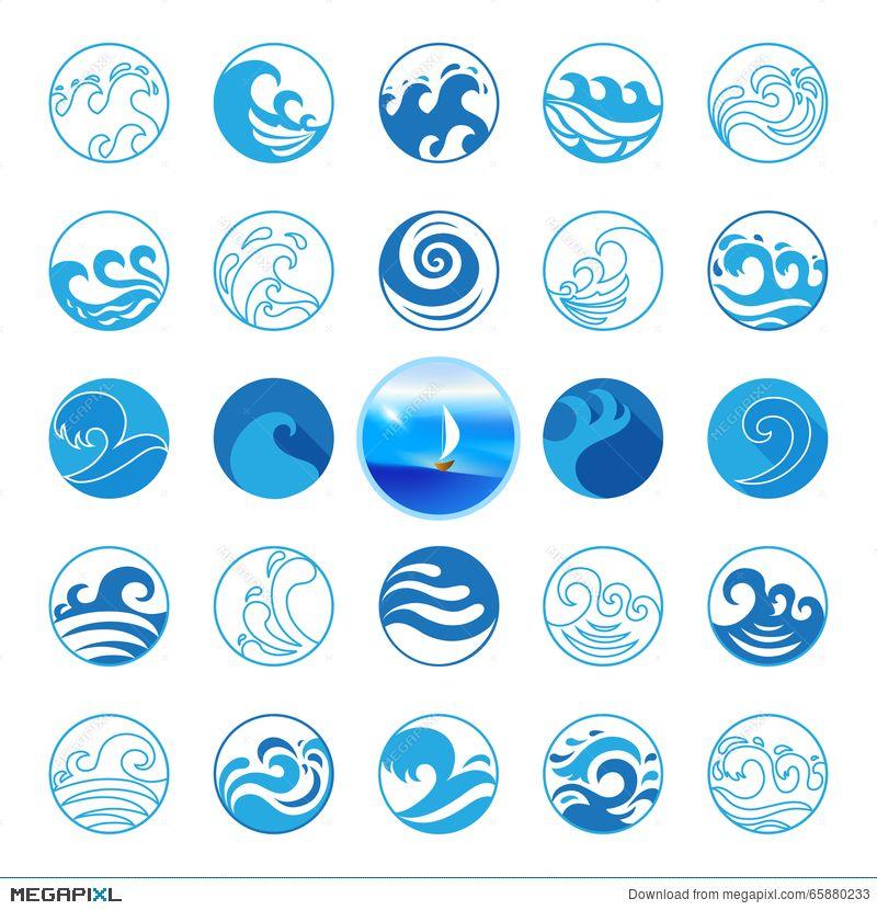 Water Circle Logo - Wave Icons Set. Water Symbol Or Logo Design. Ocean, Sea, Beach ...