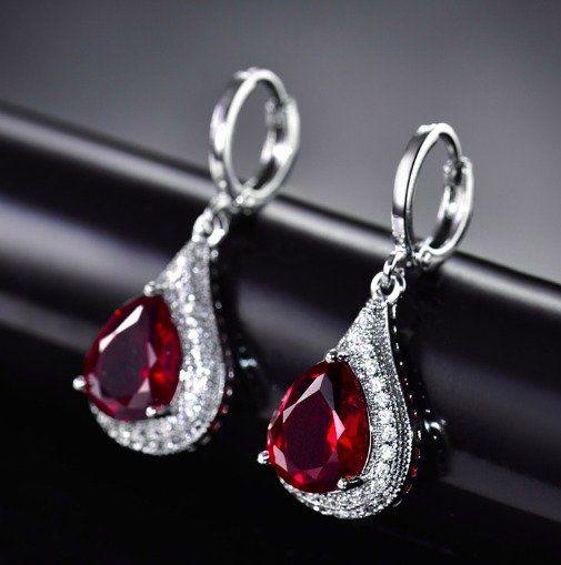 Gray and Red Teardrop Logo - Gorgeous Red Teardrop Crystal Ladys Earrings in Clongriffin
