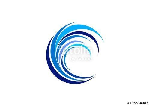 Circle Wave Logo - wave circle logo, swirl blue waves water symbol icon, letter C ...