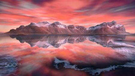 Pink Water with Mountains Logo - Mountains Under The Pink Sky - Mountains & Nature Background ...